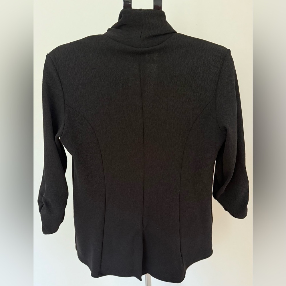 Black Open Front 3/4 Ruched Sleeve Blazer | Size Large - Picture 2 of 3